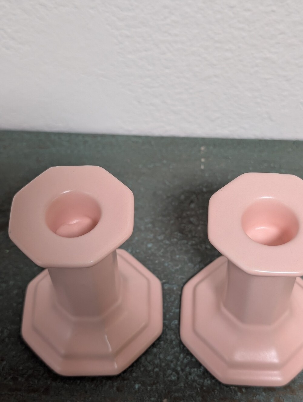 Pair of Light Pink Small Taper Candlestick Candle Holders Octagon Cottagecore - Picture 3 of 11